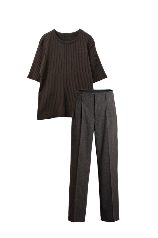 【STYLE SET】OUTLINK STRUCTURE KNIT TEE × PINHEAD STACK BASIC TROUSERS