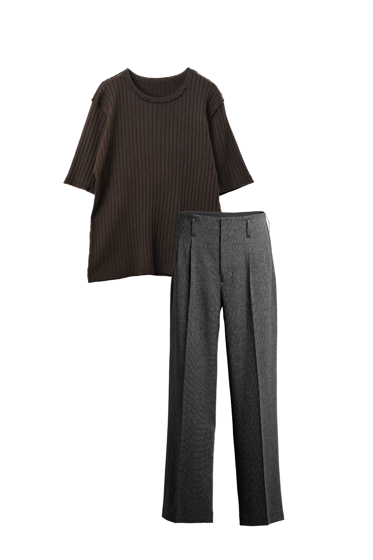 【STYLE SET】OUTLINK STRUCTURE KNIT TEE × PINHEAD STACK BASIC TROUSERS
