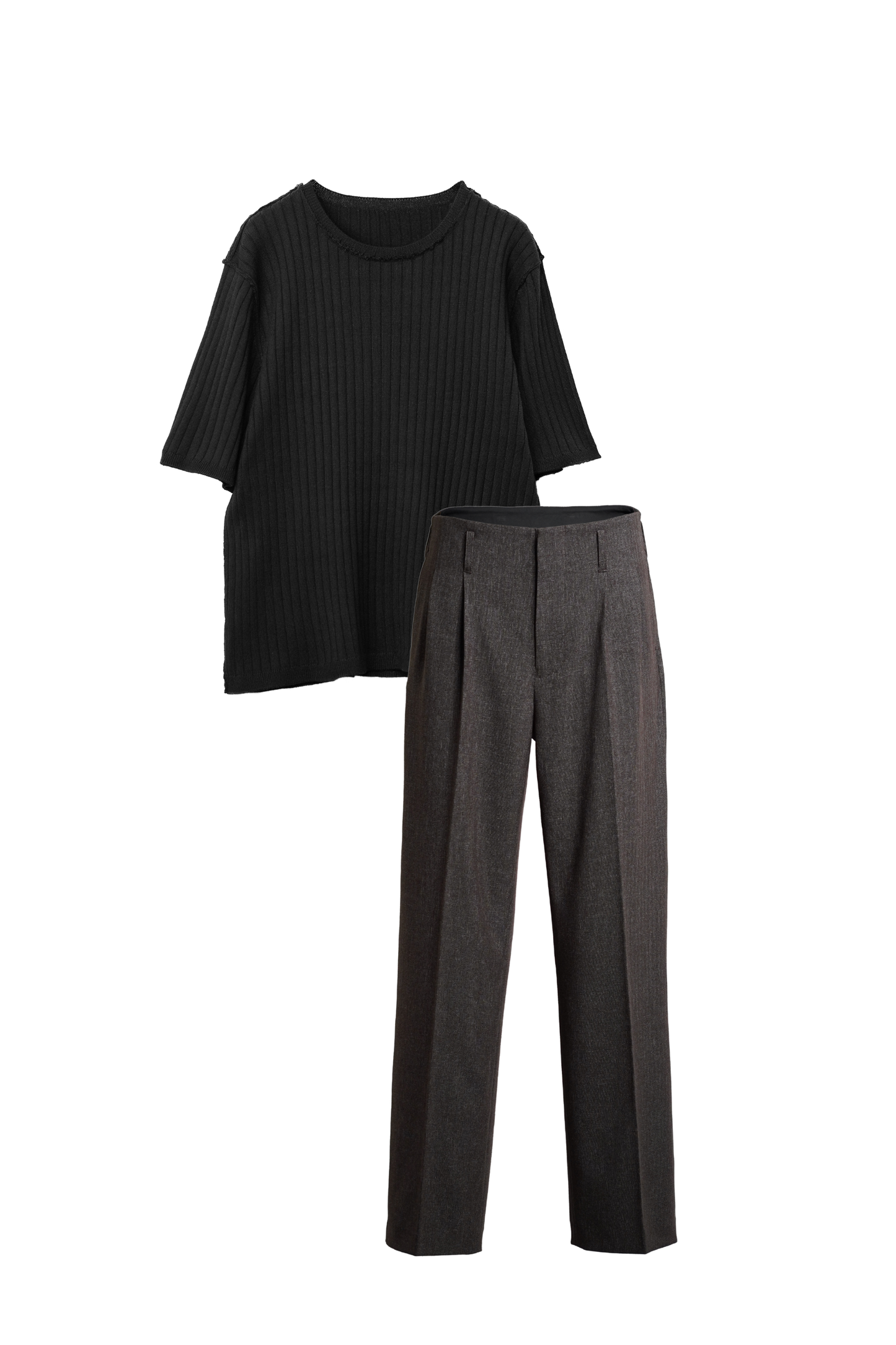 【STYLE SET】OUTLINK STRUCTURE KNIT TEE × PINHEAD STACK BASIC TROUSERS