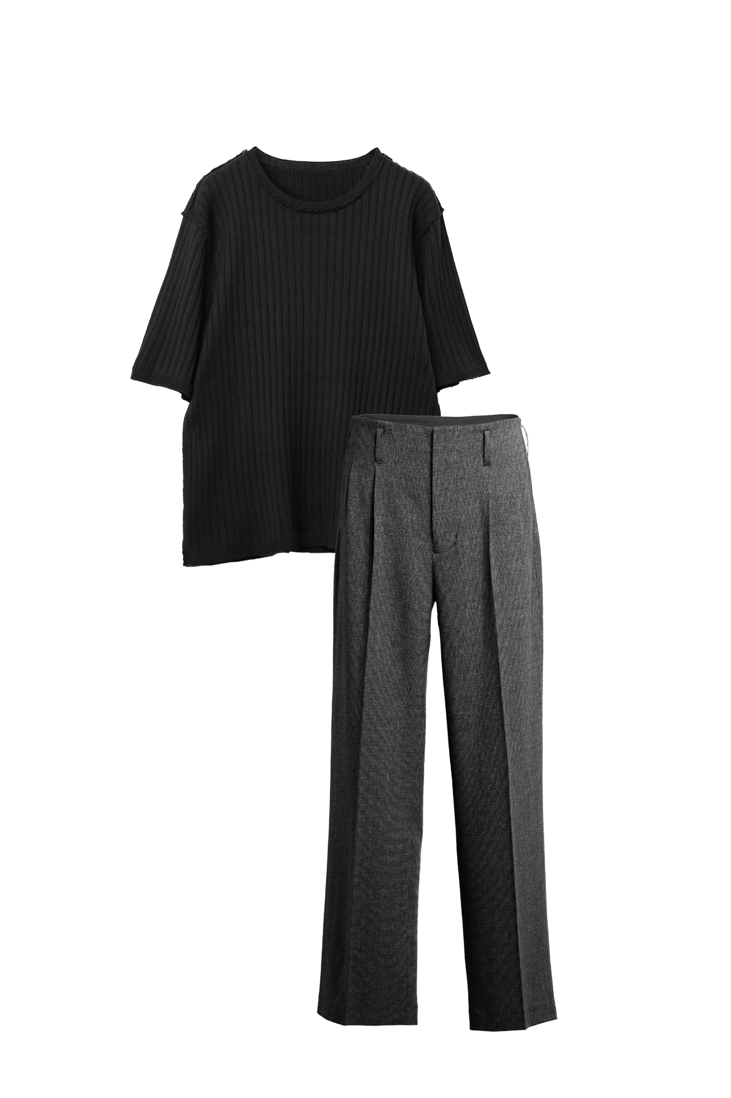 【STYLE SET】OUTLINK STRUCTURE KNIT TEE × PINHEAD STACK BASIC TROUSERS