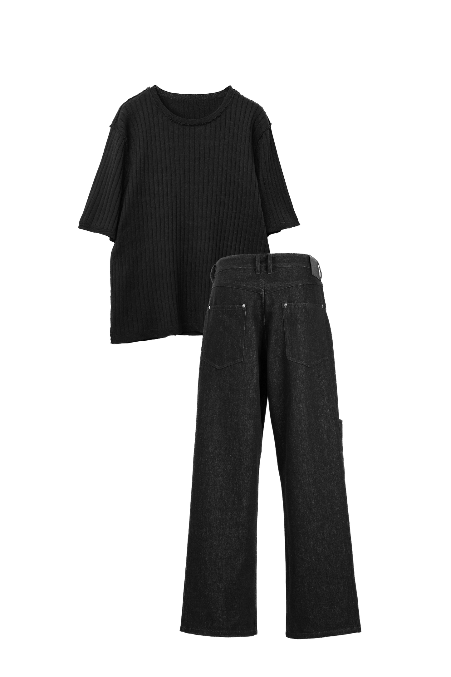 【STYLE SET】OUTLINK STRUCTURE KNIT TEE × DRIFT CUT RE-RAW DENIM PANTS