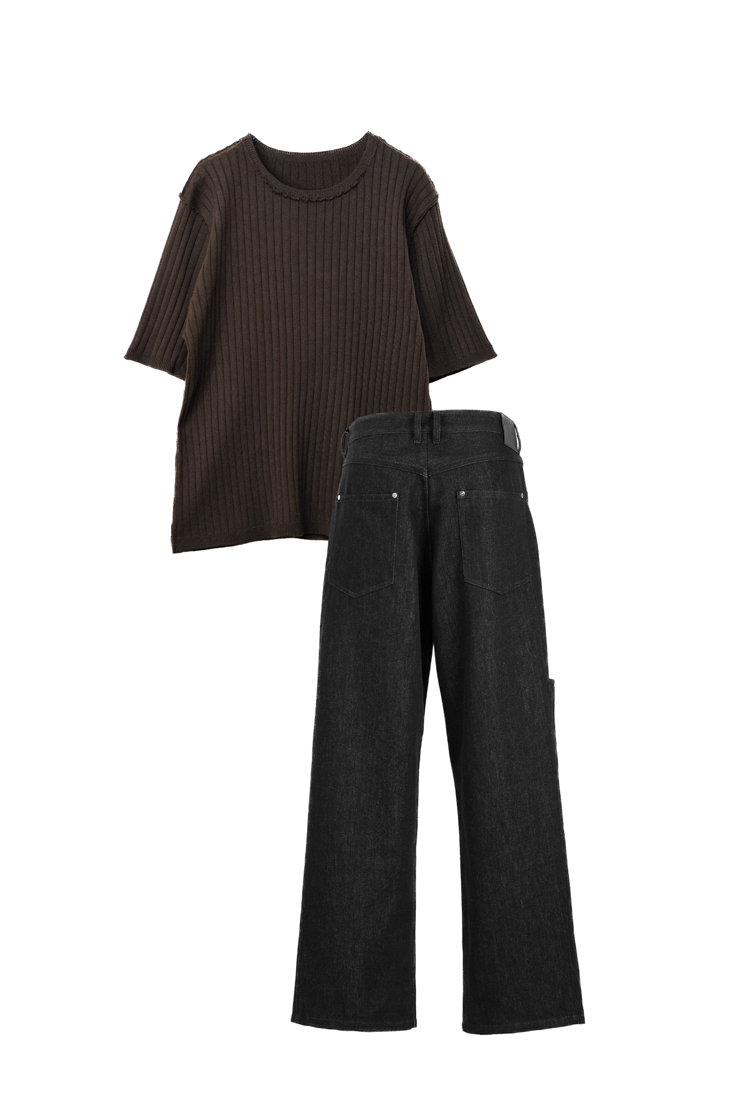 【STYLE SET】OUTLINK STRUCTURE KNIT TEE × DRIFT CUT RE-RAW DENIM PANTS