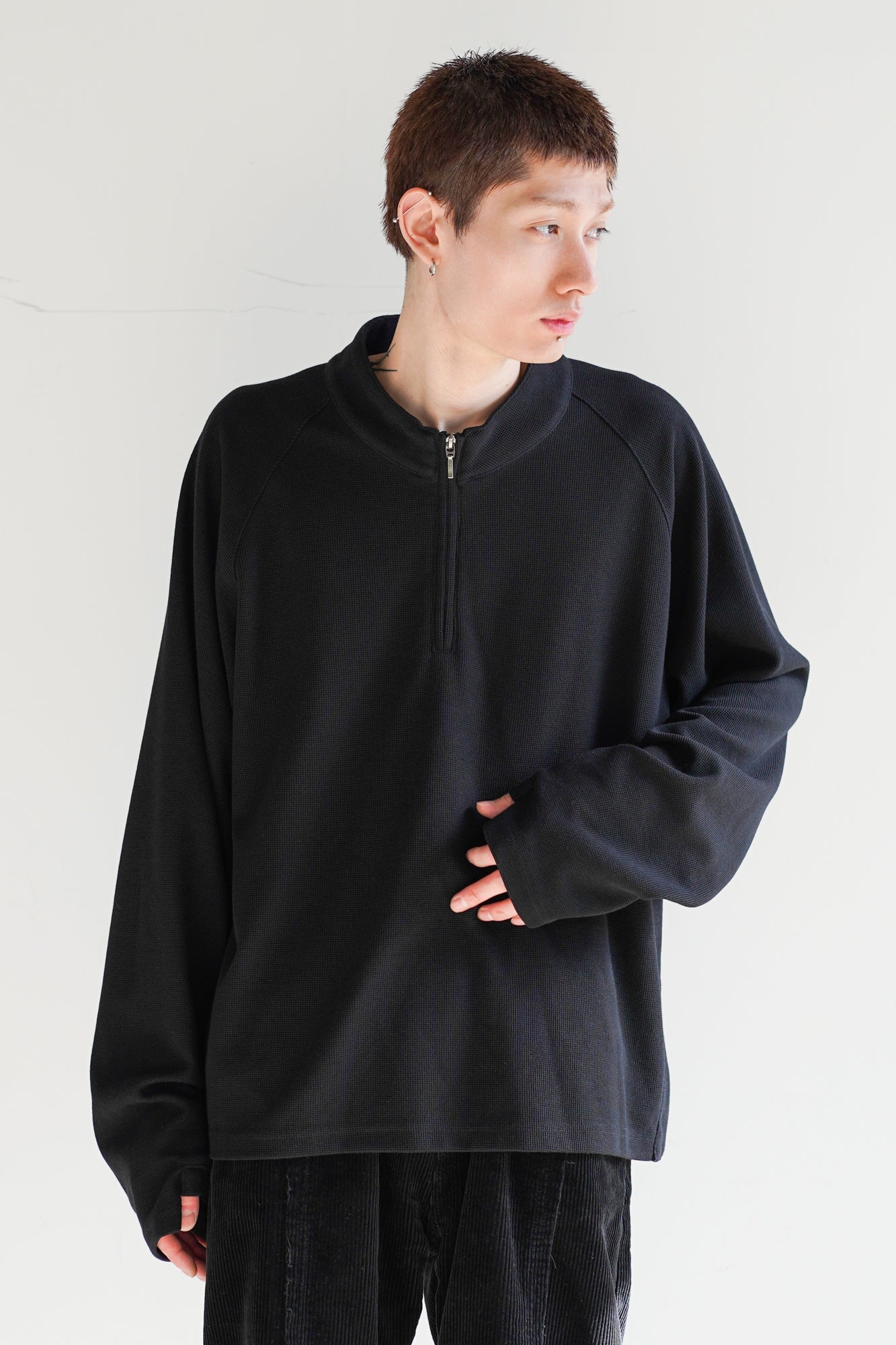 WAFFLE HALF ZIP LONG SLEEVE