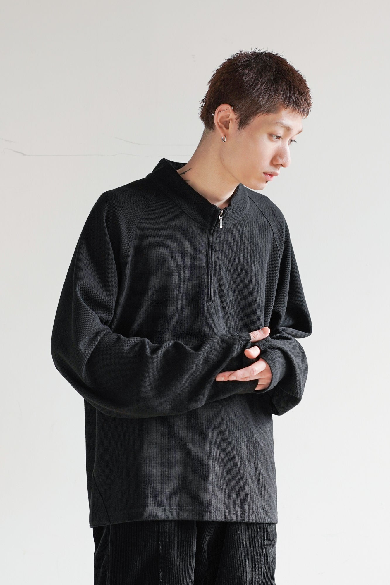 WAFFLE HALF ZIP LONG SLEEVE
